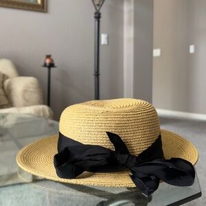 Scala Wide-Brim Straw Hat with Black Logo Band